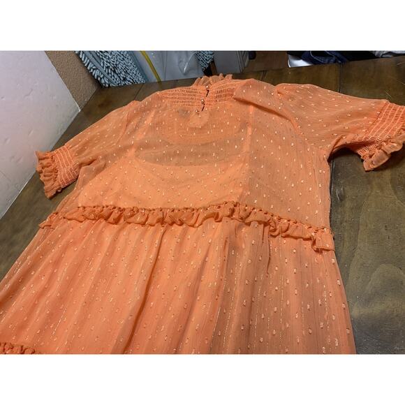 Double D Ranch Orange Ruffle Smocked Maxi Prairie Dress Large Whimsical - Picture 14 of 15